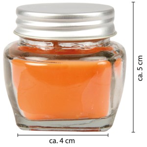 Orangefarbene HS Candle Duftkerze Macaron im Glas mit Deckel, Stumpenkerze.