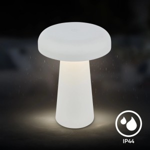 Lichtgraue Brilo Akku Tischleuchte Cloud, dimmbar mit Touchfunktion, für Innen- und Außenbereich.