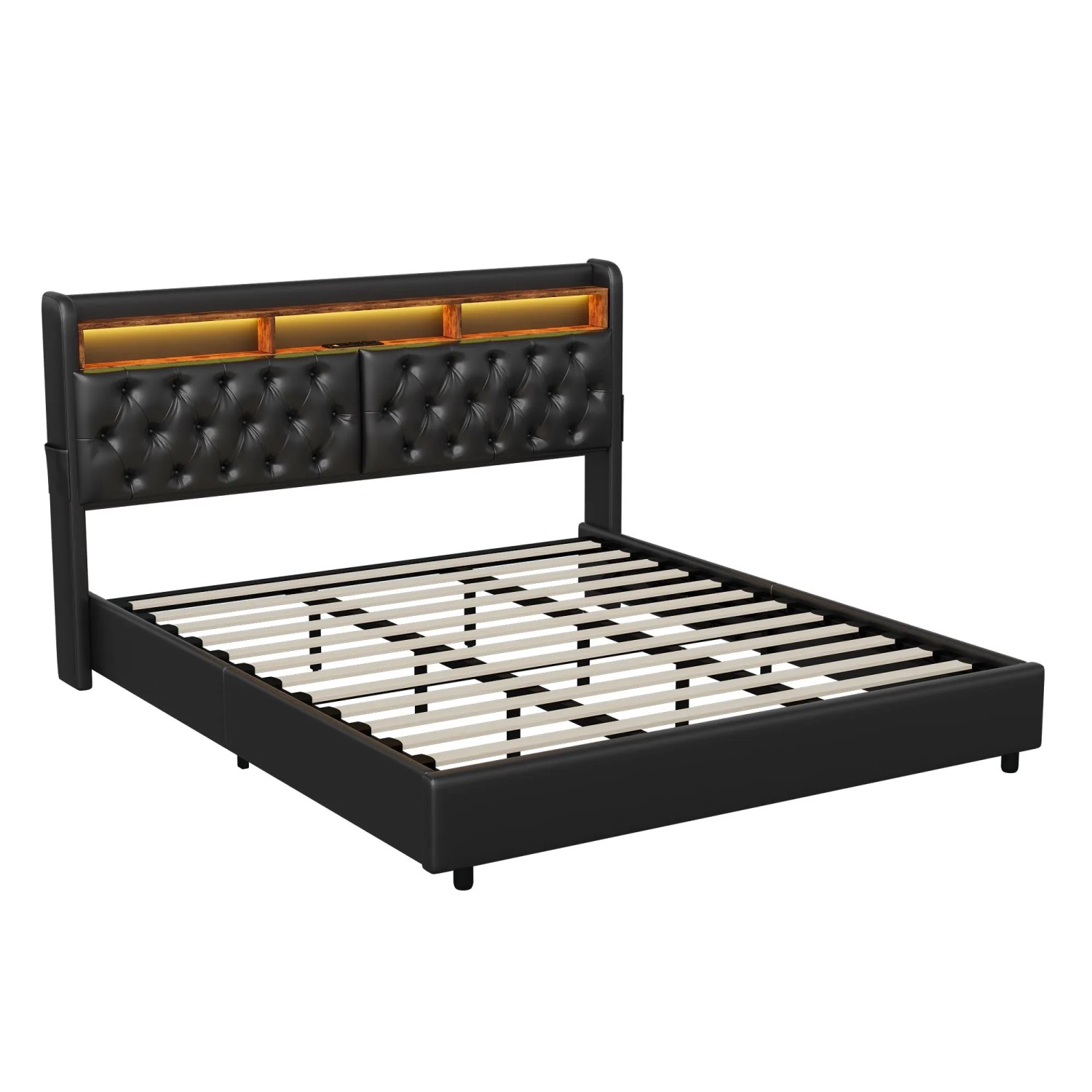PXloue Doppelbett mit Hydraulisch Stauraum 180x200c Kunstleder Schwarz