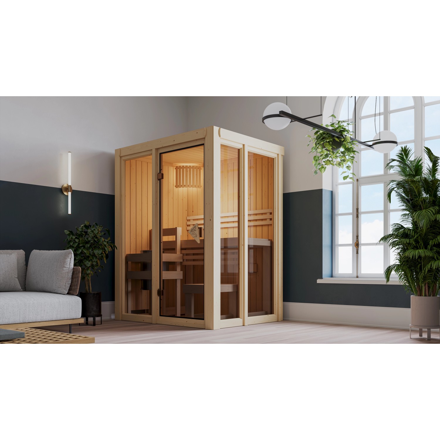 Karibu Ganzglasfront-Set für Sauna Vaira 1 Natur mit Ofen 3,6 Kw Ext. Strg. günstig online kaufen