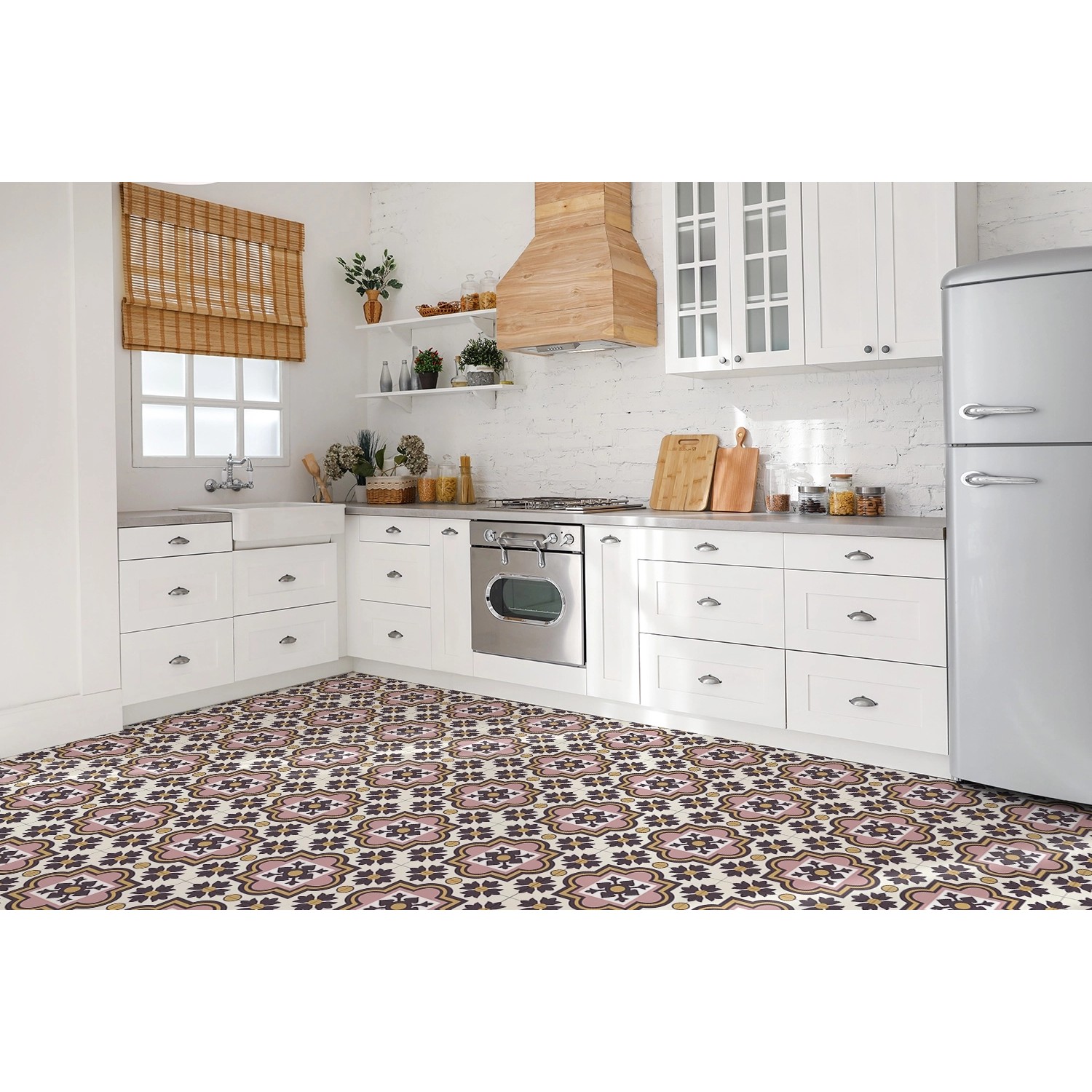 Tulup PVC Fliesen Selbstklebende 30 cm x 30 cm Set von 9 Klassische Klebefliesen Vinyl Bodenfliesen Klebefliesen für Küche Arabische Blumen_2