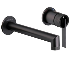 PaulGurkes 2-Loch Waschtischarmatur in Matt-Schwarz. Unterputz Wasserhahn mit separatem Bedienhebel für Waschbecken.
