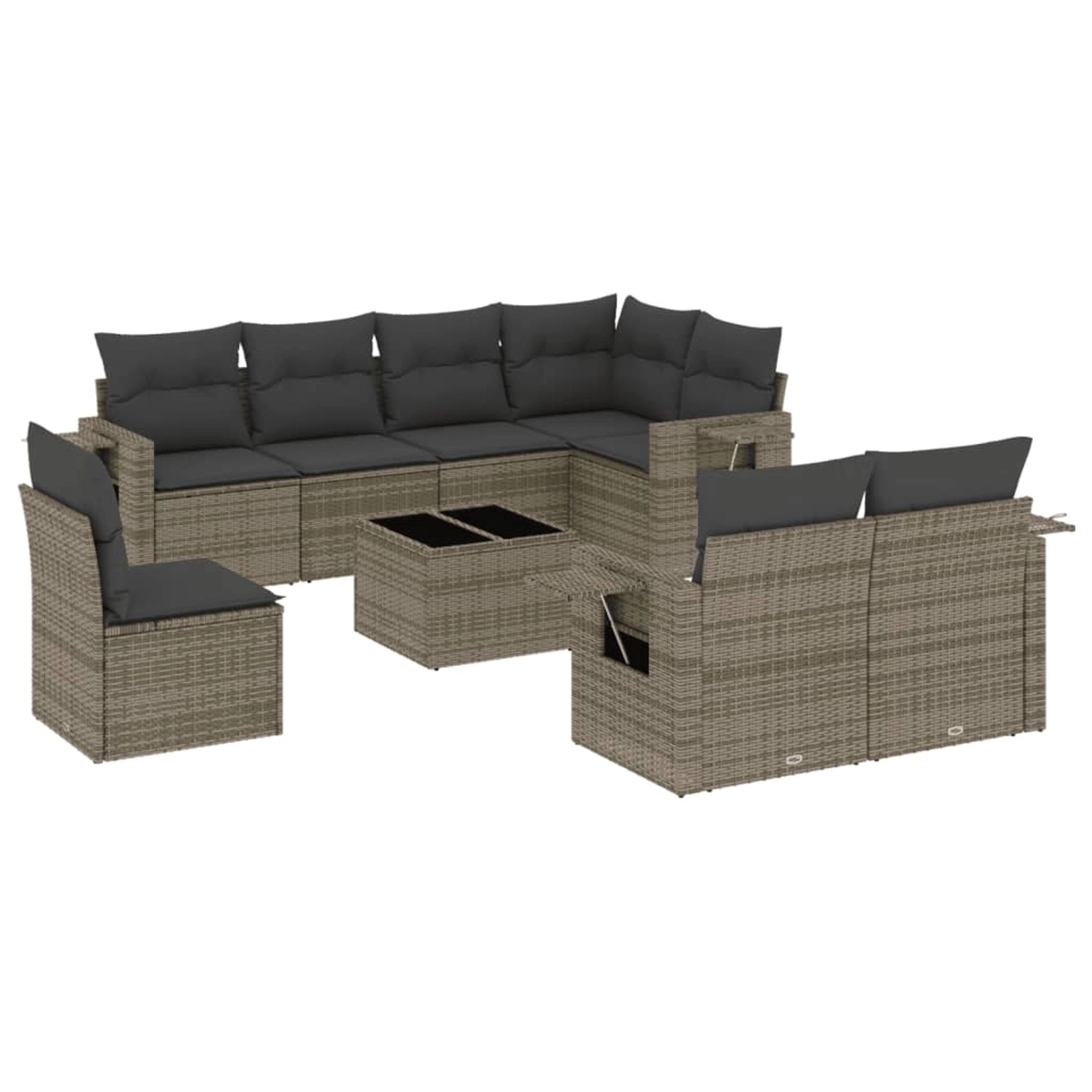 vidaXL 9-Tlg Garten-Sofagarnitur mit Kissen Grau Poly Rattan 3252787