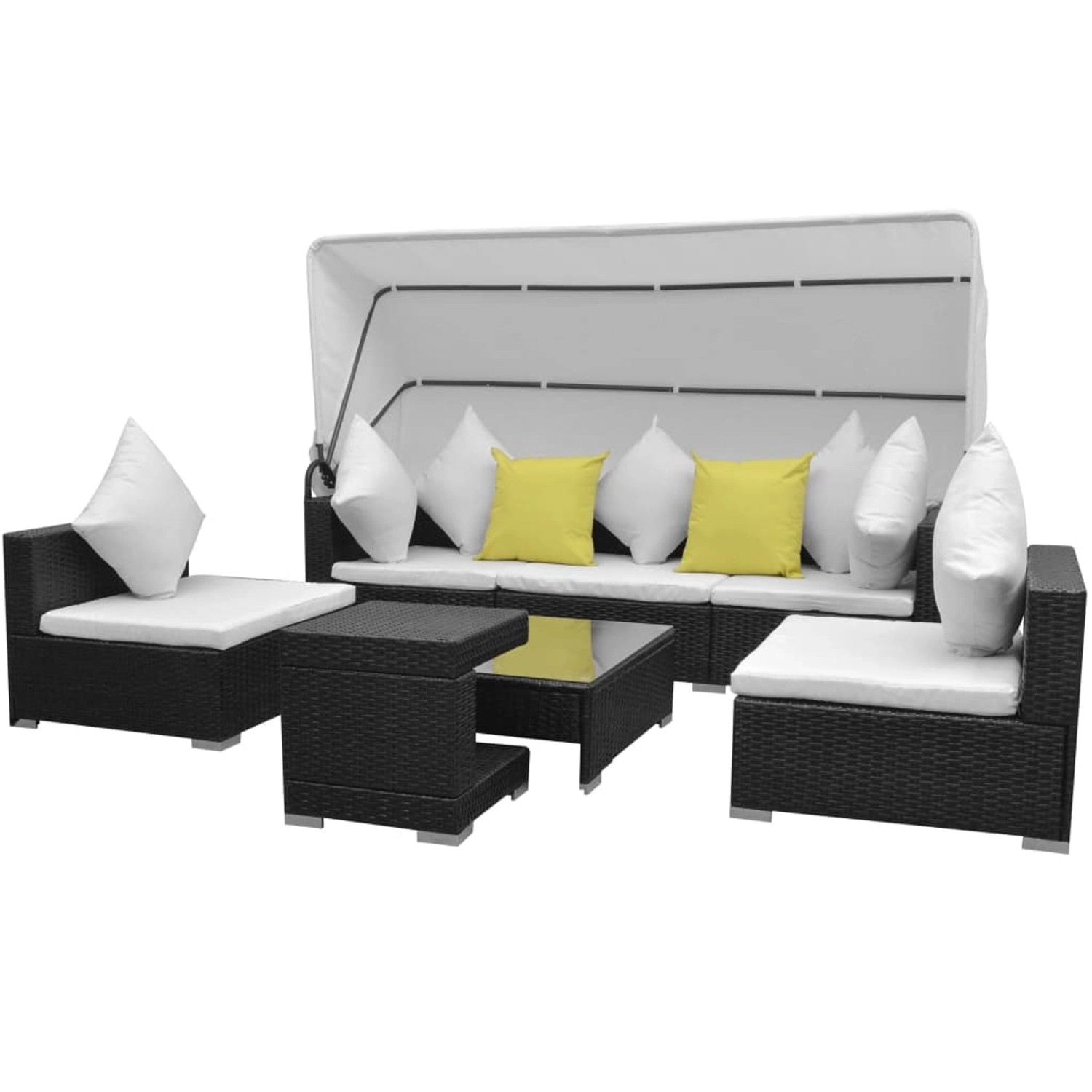 vidaXL 7-Tlg Garten-Lounge-Set mit Sonnendach Poly Rattan Schwarz 42750