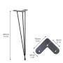 Schwarzes Wagner Design Möbelbein Hairpin Leg Retro, 40 cm hoch, aus Stahl mit Maßen.