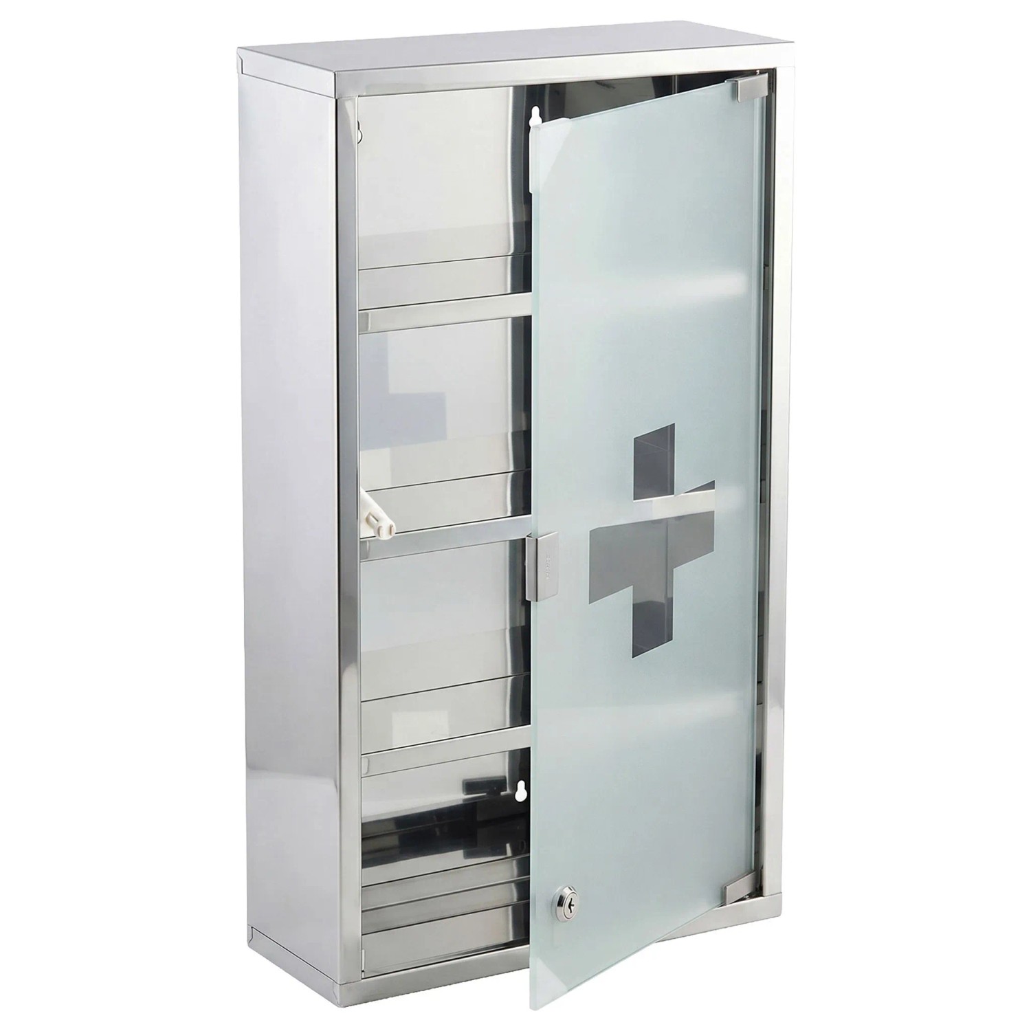 Floordirekt Medizinschrank Allen Abschließbarer mit Glastür Silber 60 x 30 cm 4 Fächer