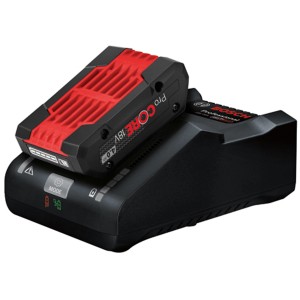 Bosch Professional GAL 18V-160 Ladegerät mit Akku auf Ladestation.