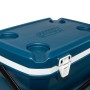 Campingaz Kühlbox Xtreme 28QT in Blau-Weiß mit Dosenhaltern und Tragegriff.