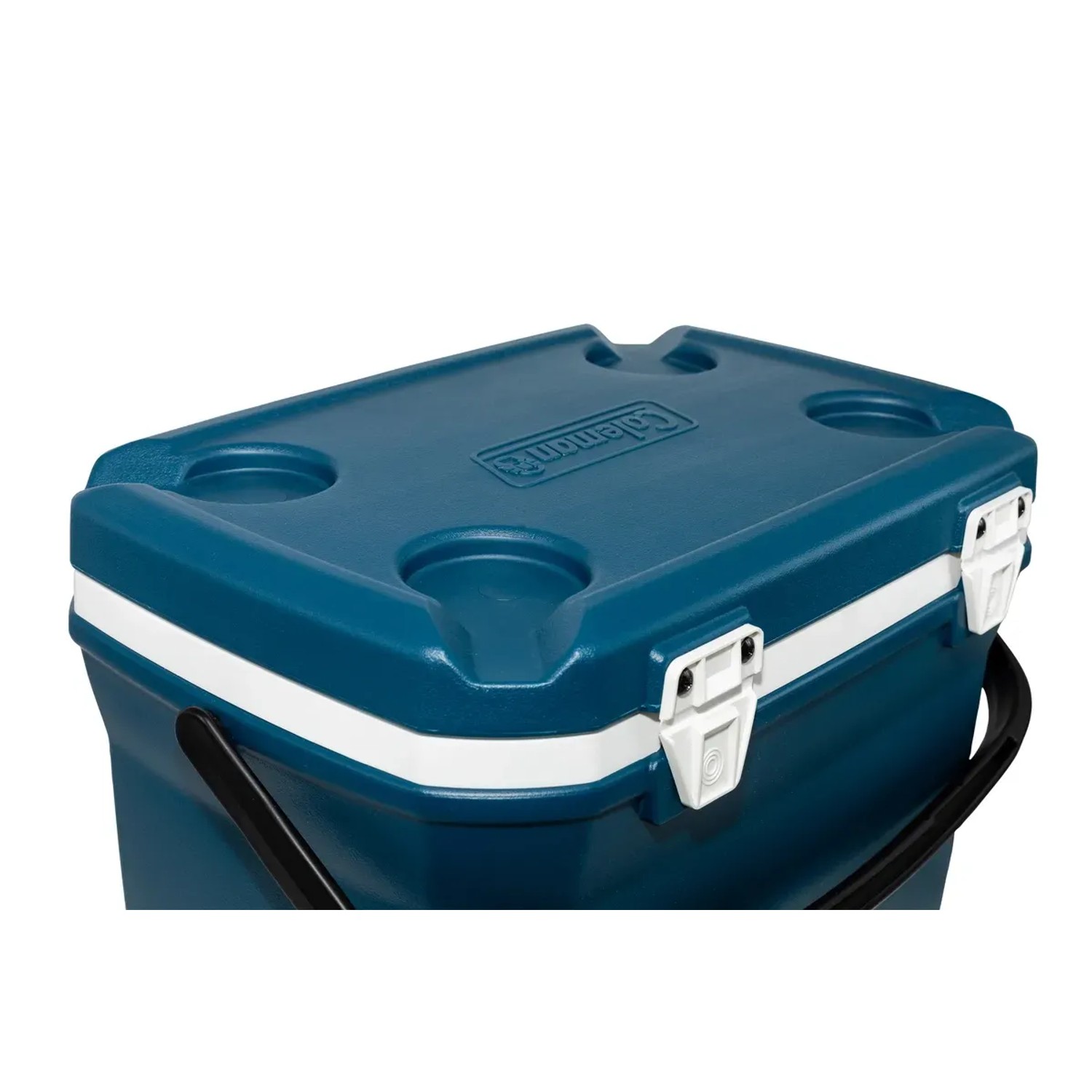 Campingaz Kühlbox Xtreme 28QT in Blau-Weiß mit Dosenhaltern und Tragegriff.