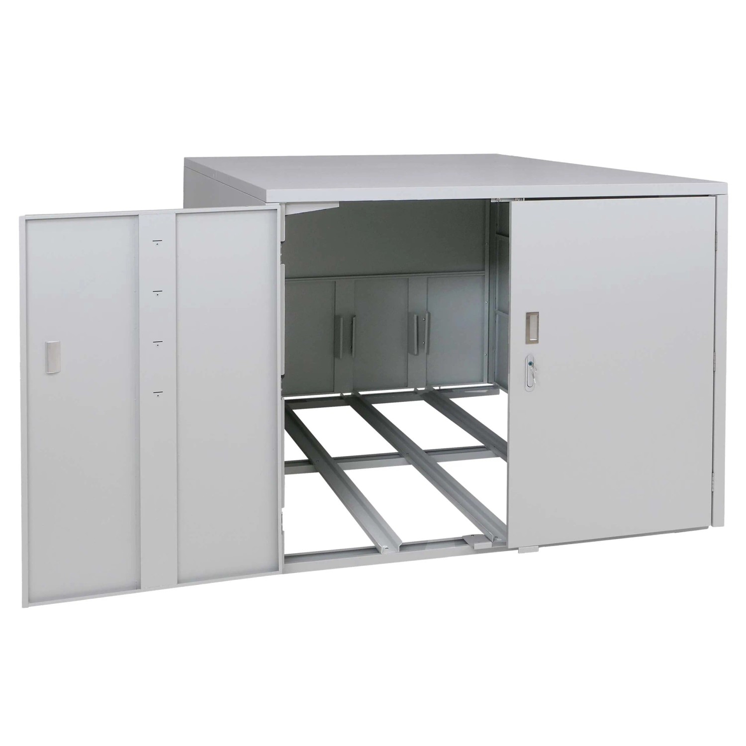 MCW 3er-Fahrradgarage P93 Abschließbar Verzinkter Stahl 124x148x208cm Hellgrau