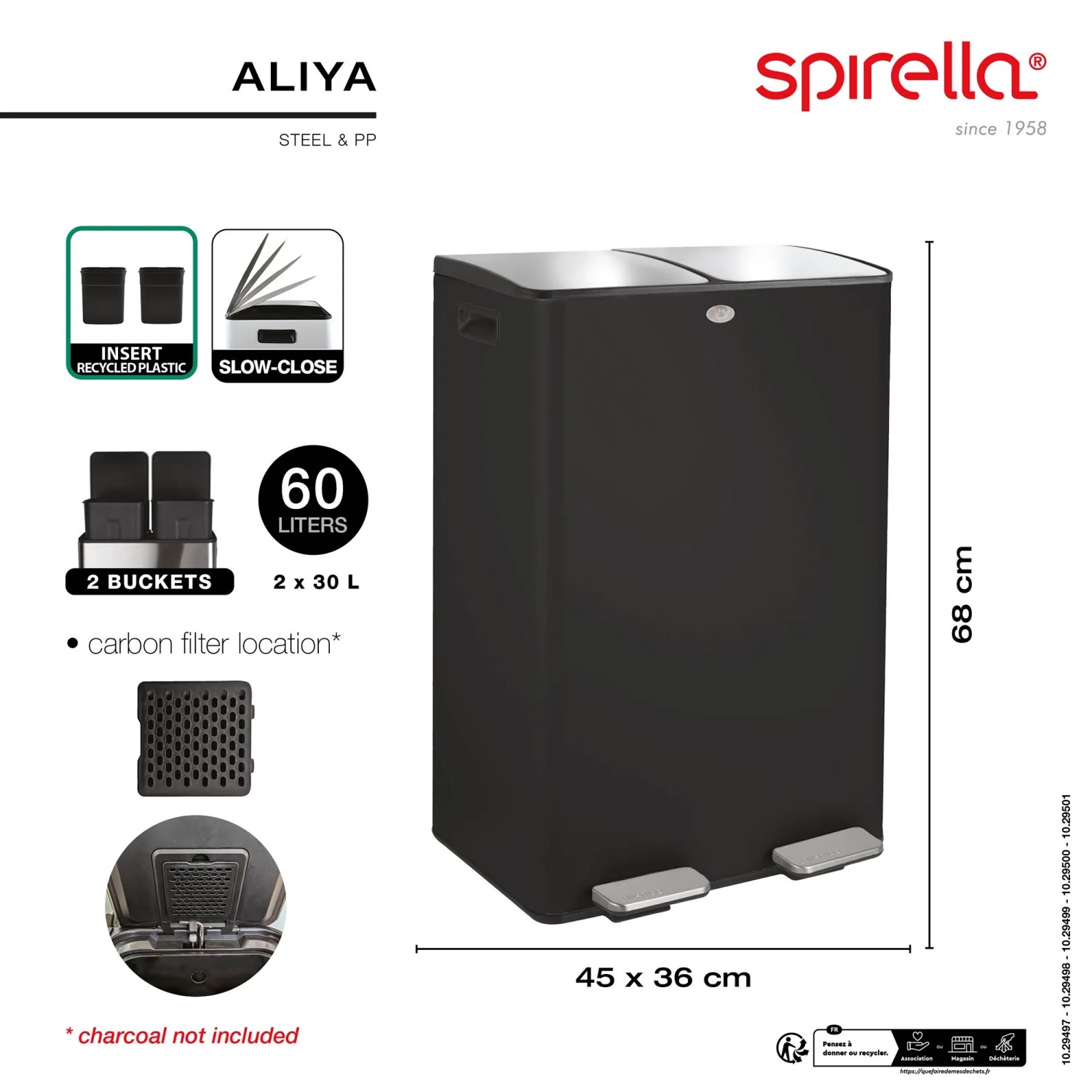 Spirella Kosmetikeimer Aliya, 2x30L, Weiß Matt, mit zwei Fächern zur Mülltrennung.