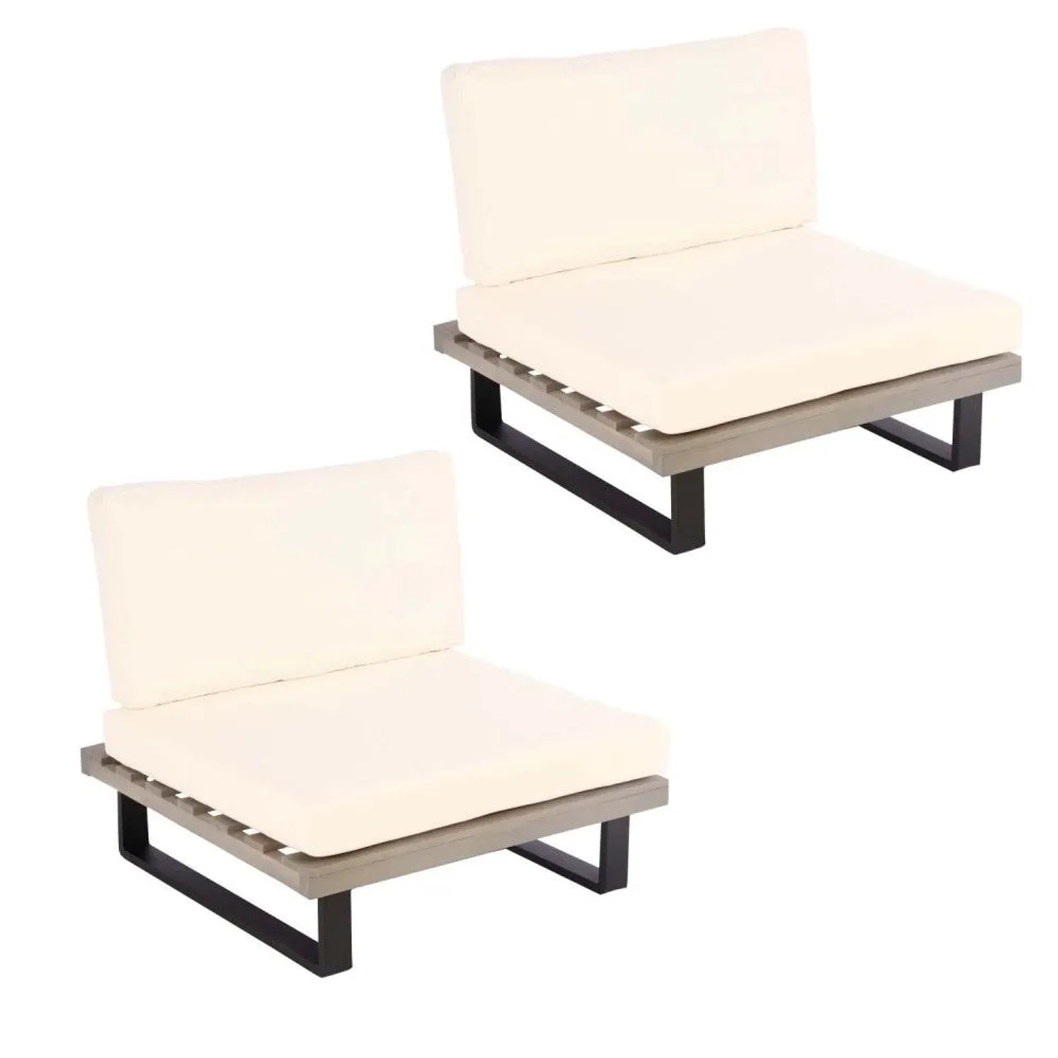 MCW Lounge-Sessel H54 2er-Set Grau Polster Cremeweiß