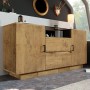 Merax Sideboard Eiche mit 2 Schubladen, Türen, Glasablage und schwarzen Griffen. Moderner Wohnzimmerschrank.