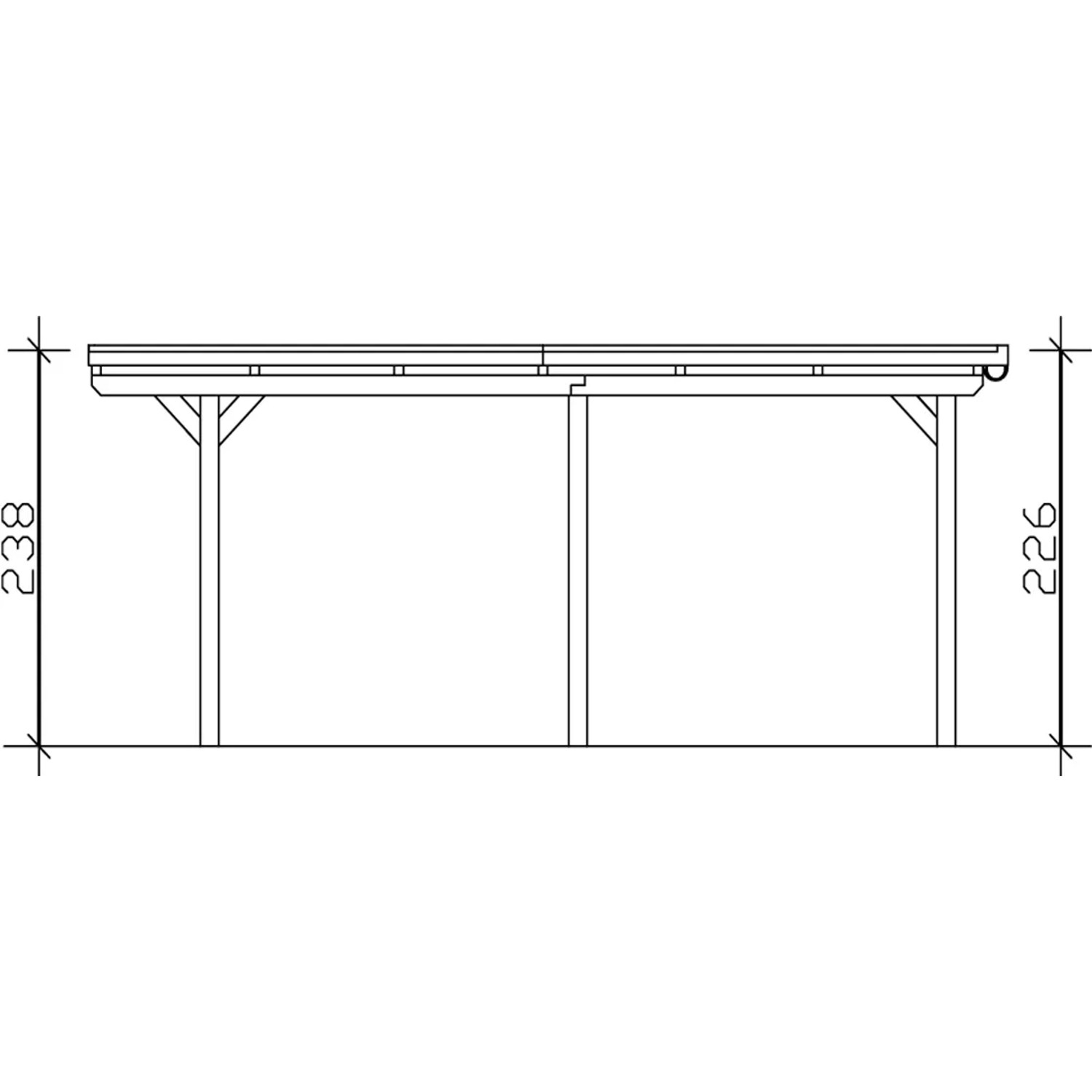 Technische Zeichnung: Weißer Skan Holz Carport Emsland, Seitenansicht mit Höhenangaben.
