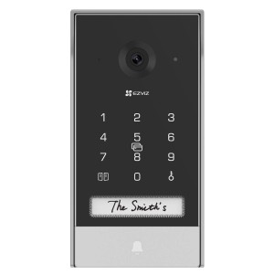 Ezviz EP7 Kabellose Akku-Video-Türsprechanlage mit Tastenfeld und Kamera in Silber/Schwarz.