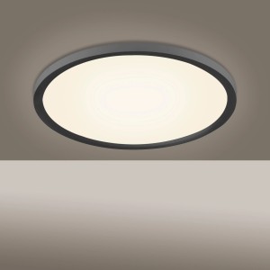 Rundes LED-Panel Flat Schwarz, Ø 40 cm, für Deckenmontage. Dimmbar und mit Fernbedienung.
