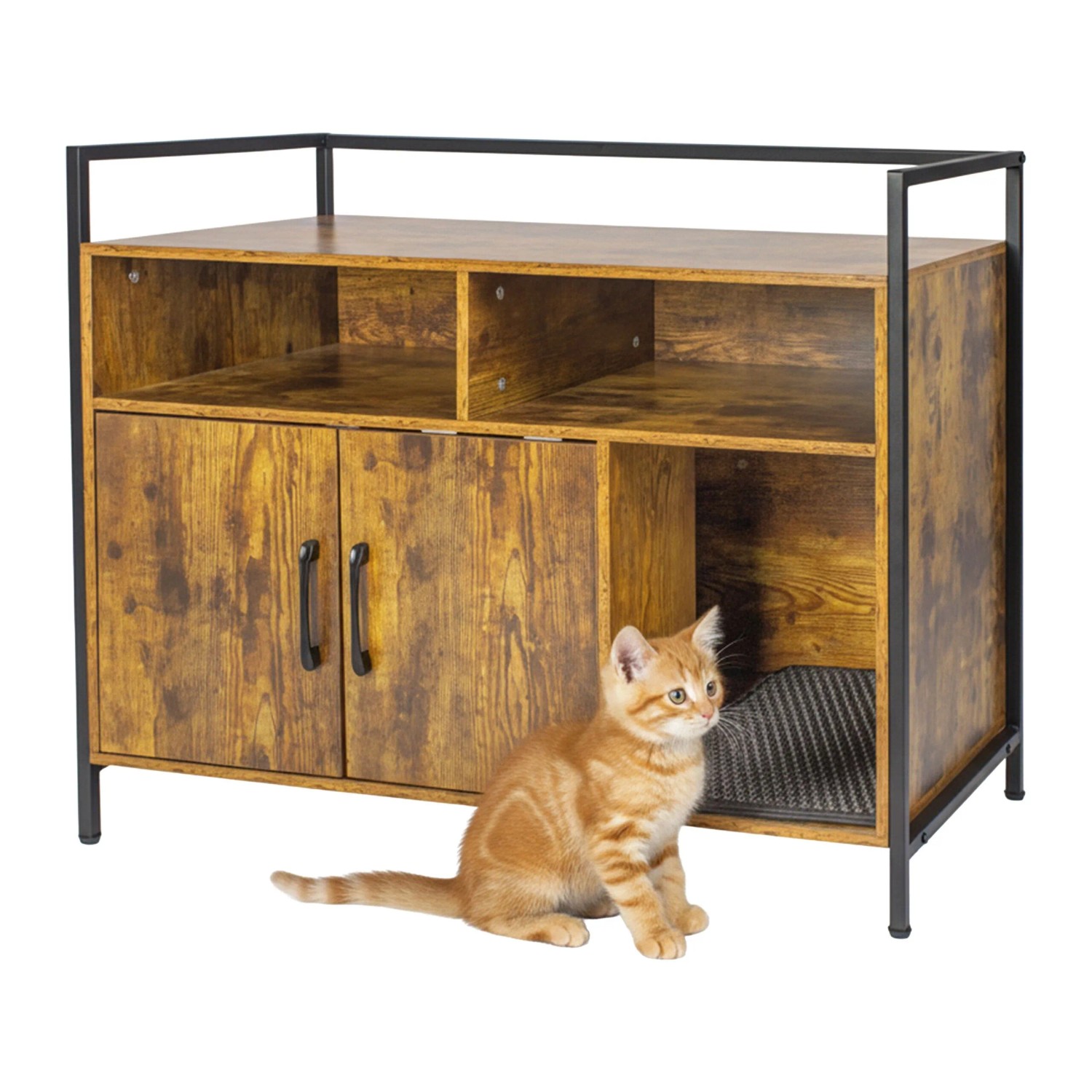 Relaxdays Katzenschrank Holzwerkstoff Stahl Schwarz Mit 2 Türen 74 cm x 90 cm x 45 cm 20,6 kg