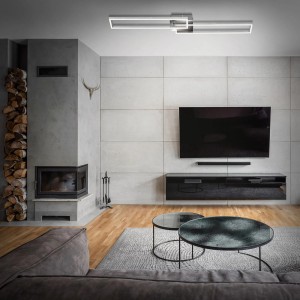Dimmbare Brilo LED Deckenleuchte Frame, 110 cm, Chrom-Alu im Wohnzimmer.