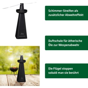 Gardigo Fliegenwedler mit Wespenverdufter, Insektenschutz mit rotierenden Flügeln und Duftschale.