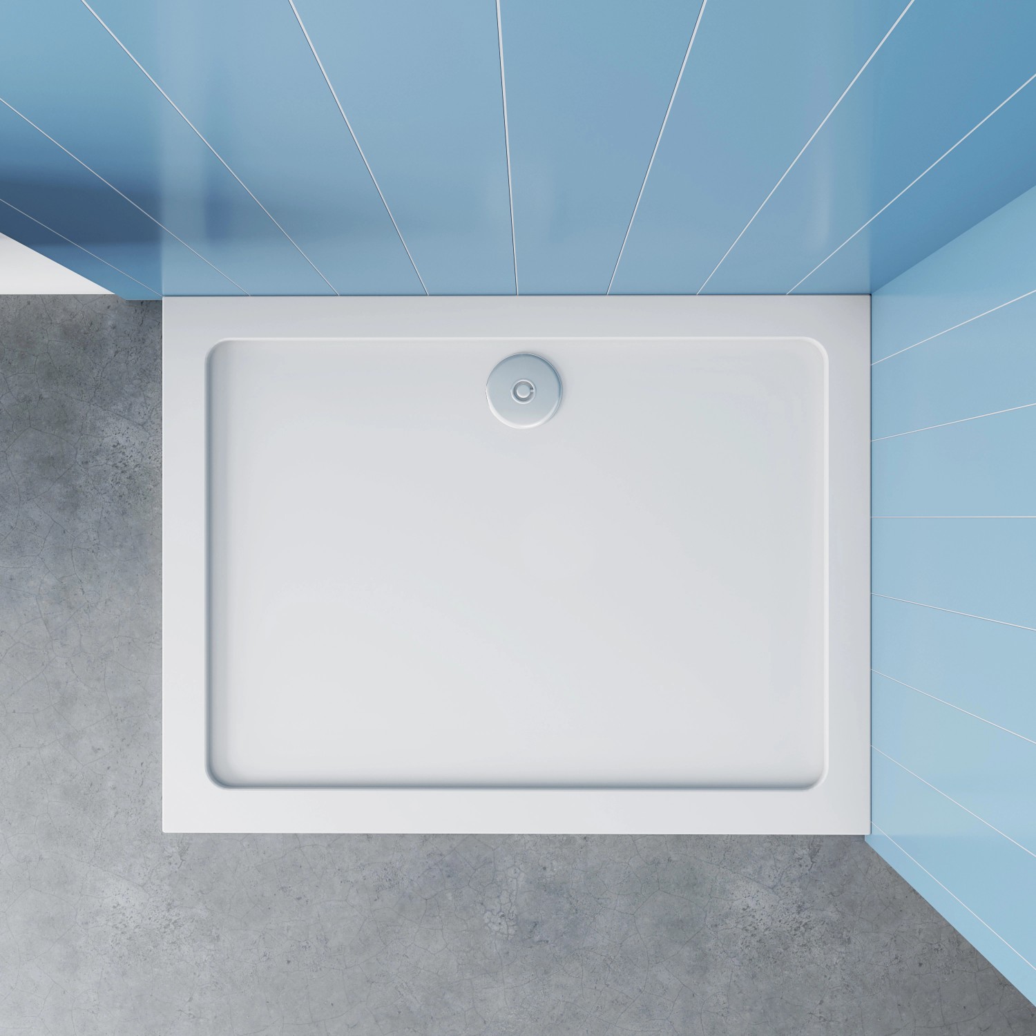 Rechteckige, weiße AICA Duschwanne 170x80 aus Kunststein mit Acrylbeschichtung.