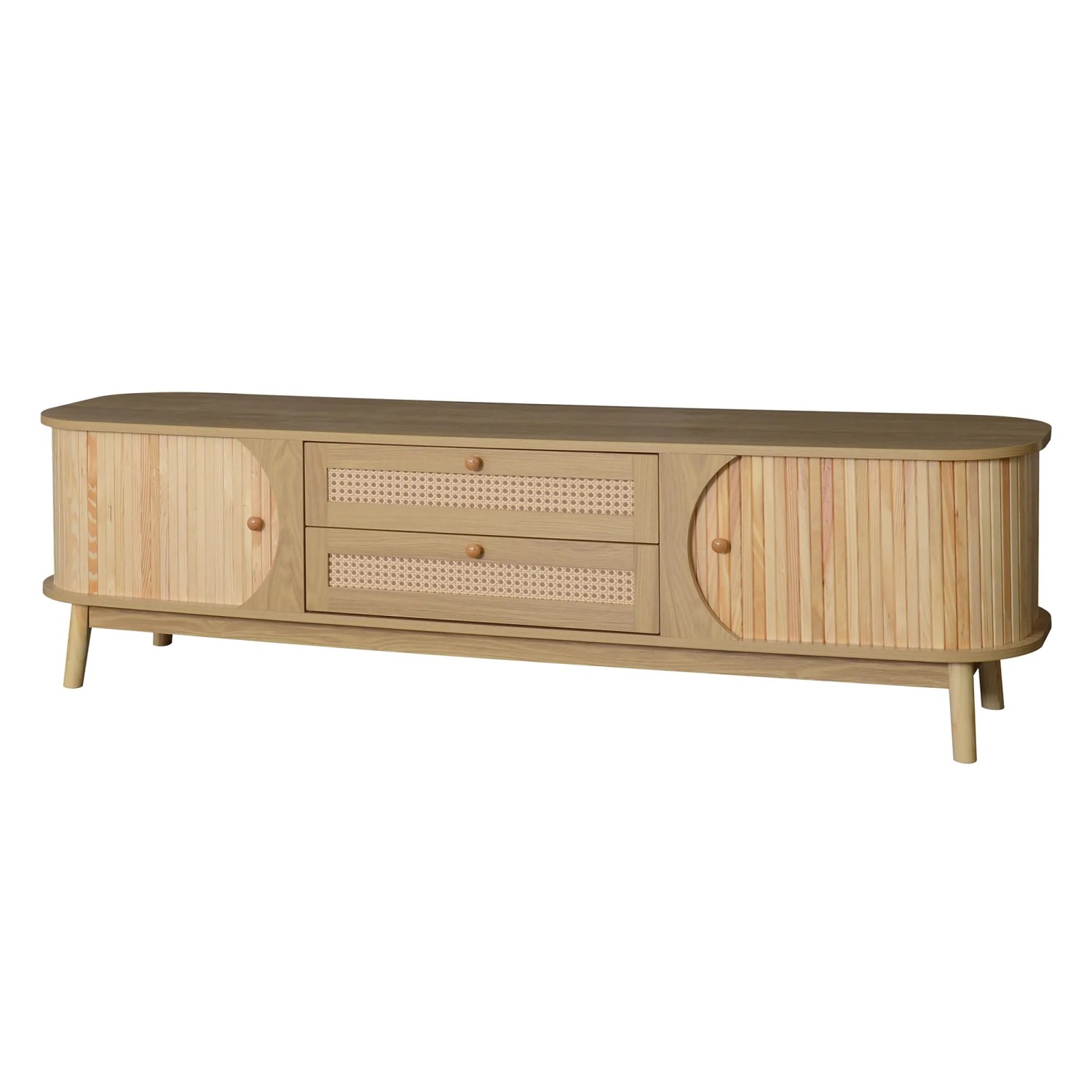 okwish TV Schrank mit Türen und Schubladen und Rattan Seiten 170x39x46cm Natur