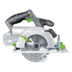LUX-TOOLS Akku-Handkreissäge A-KS-20/150 1 PowerSystem, Akku-Kreissäge in Grau/Weiß mit grünem Akzent.