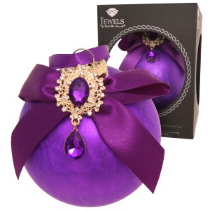 Krebs Glas Lauscha Weihnachtskugel Strassstein Schleife Eisdesign Violett 8cm