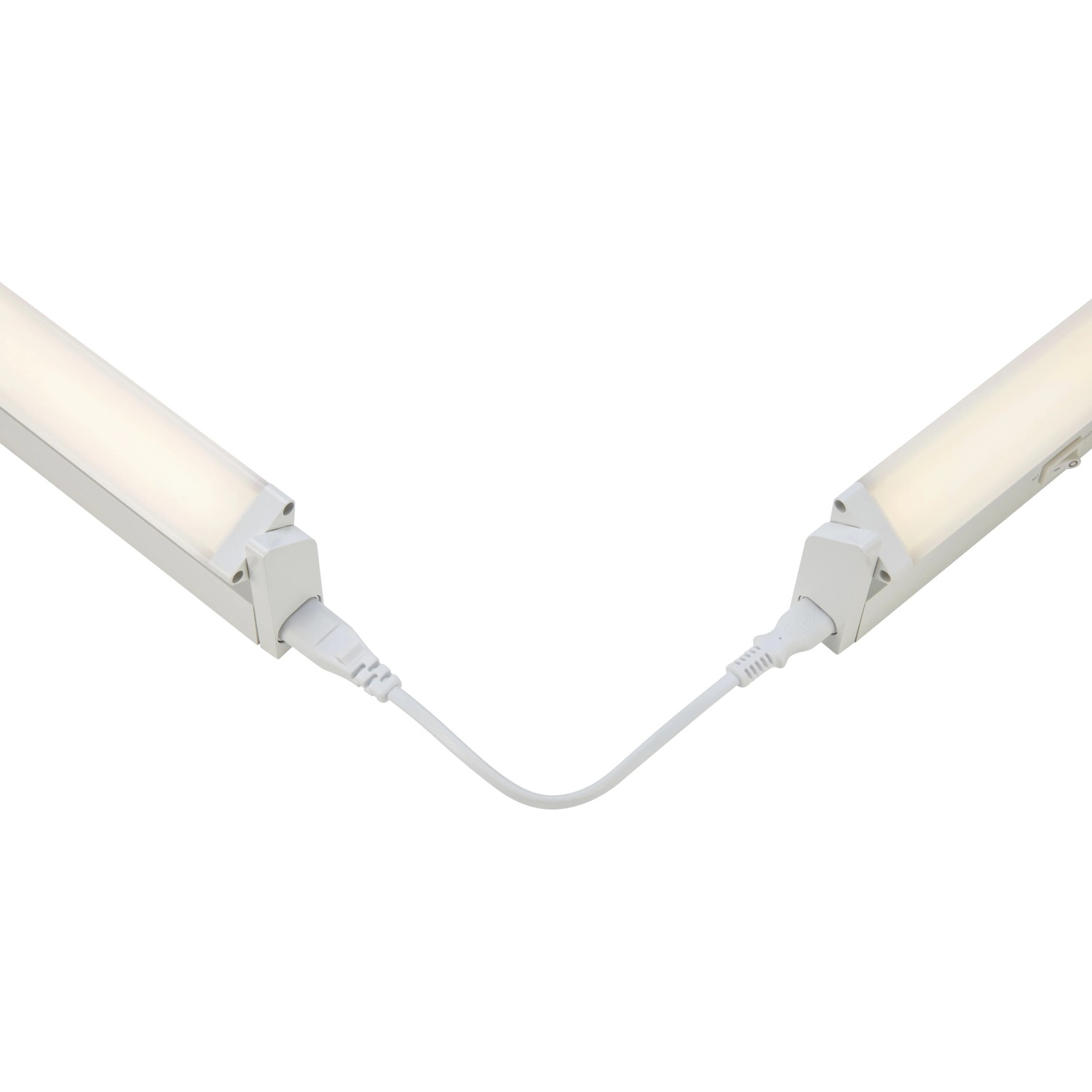Weiße LED Unterbauleuchte (8W) mit Kabelanschluss für Küchen und Werkstätten.