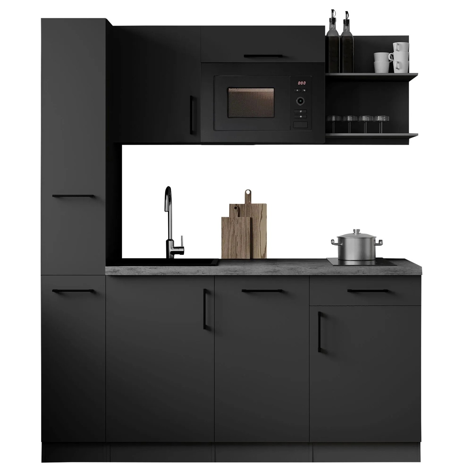Respekta Singleküche Oliver 175 cm H 205 cm Granit-Optik mit Mikrowelle