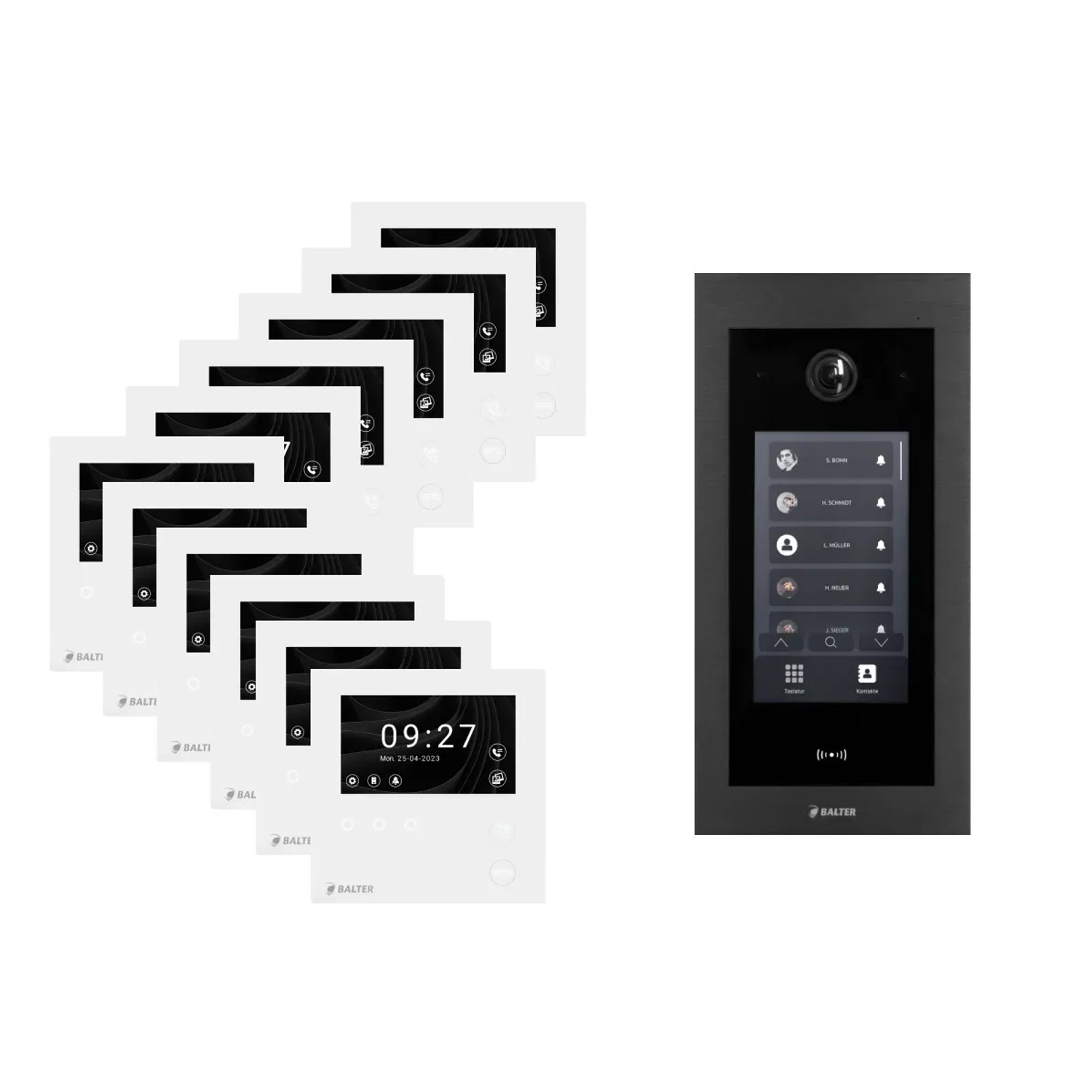 Balter EVO-HD Komplettsystem mit Unterputz-Türstation mit Full-Touch-Display und 11x 4,3 Zoll WiFi Mini-HD Monitor Schwa...