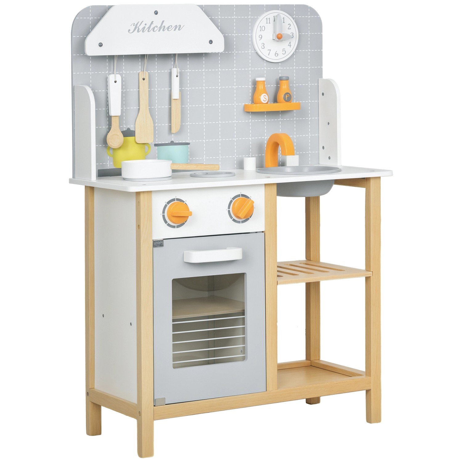 AIYAPLAY Kinderküche  MDF Kiefern Mehrschichtplatte Grau 57L x 26B x 82H cm