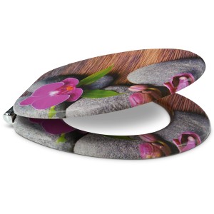 Sanfino WC-Sitz Orchid mit Absenkautomatik, Holz, Orchideen-Stein-Motiv für Ihr Bad.