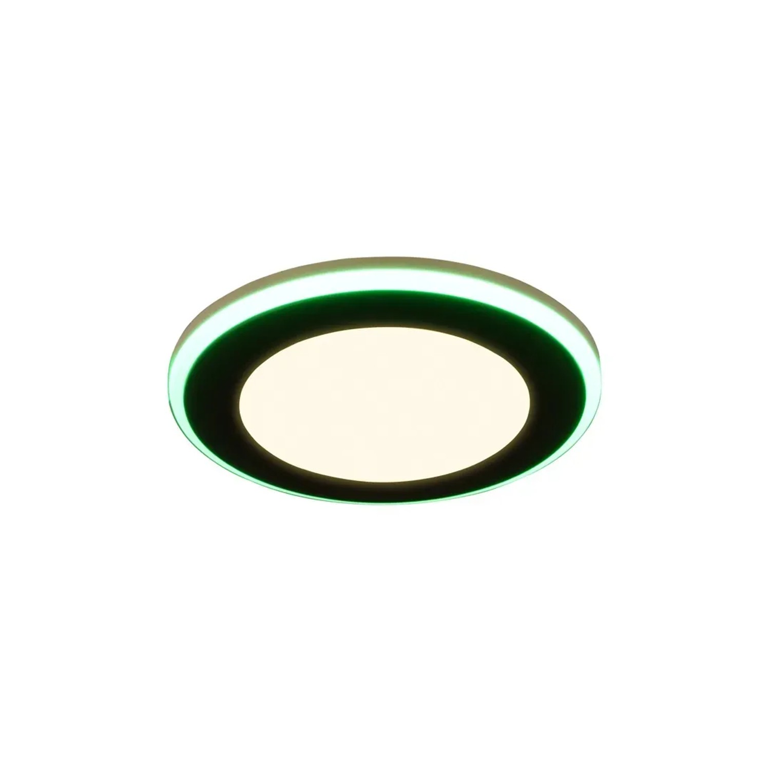 Schwarze, runde Trio LED Einbauleuchte Argus mit RGBW-Farbwechsler, Ø 8,2 cm.