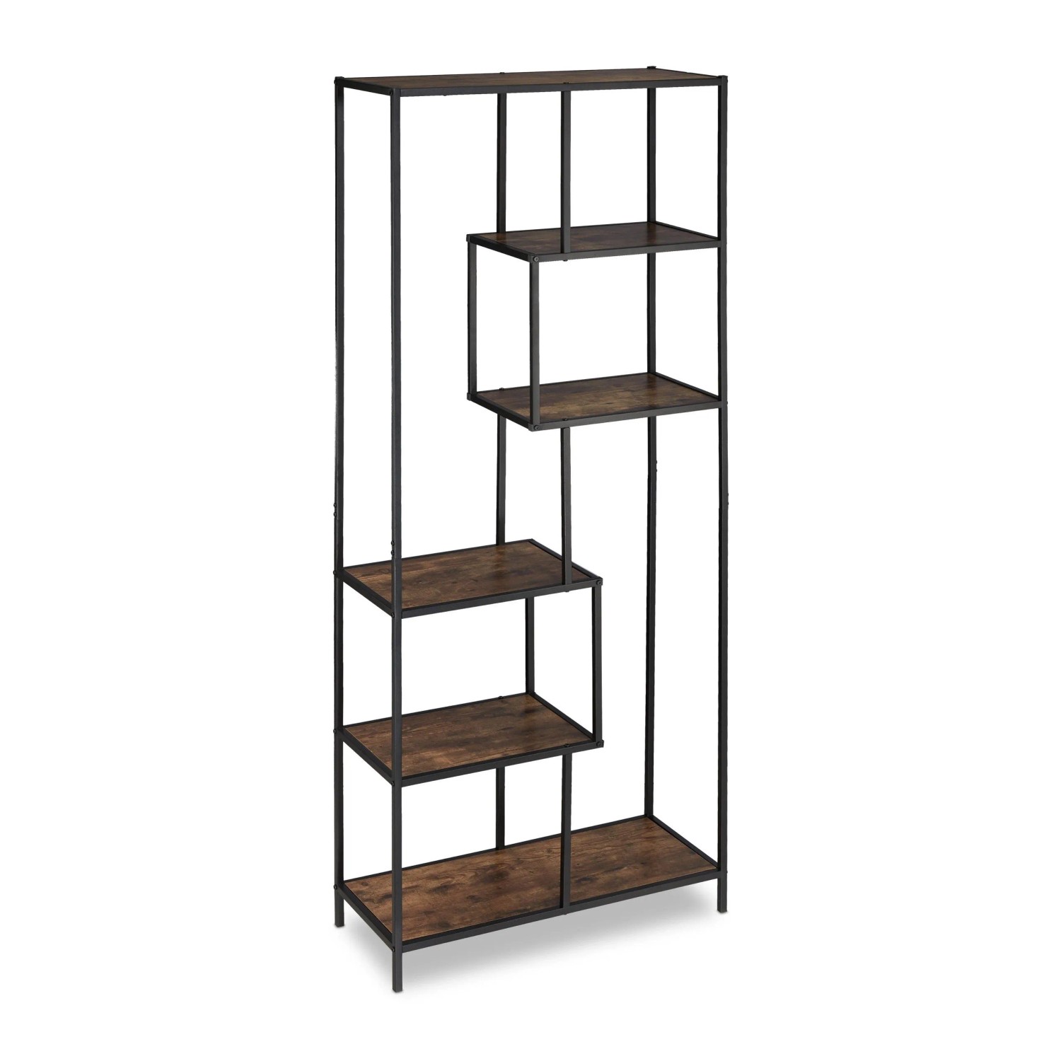Relaxdays Regal MDF Stahl Dunkelbraun Schwarz Raumteiler 186 cm x 78 cm x 33 cm 17,5 kg