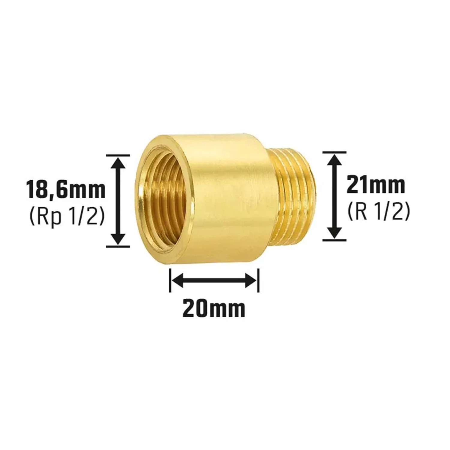 Hahnverlängerung aus Messing, 18,6 mm x 21 mm, 20 mm, für Gewindefittings.