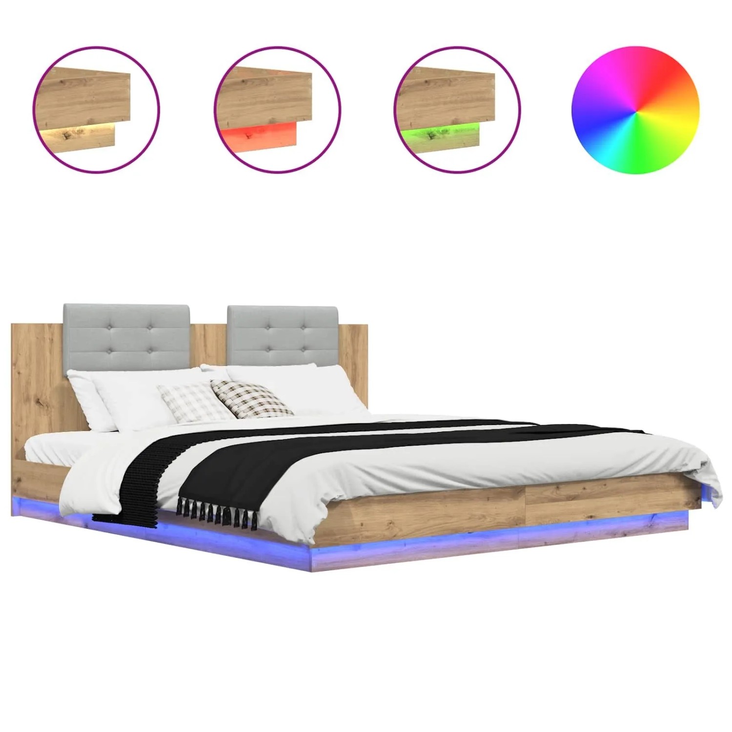 vidaXL Bettgestell mit Kopfteil Artisan-Eiche 180 x 200 cm 3416335