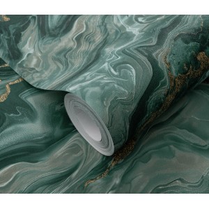 Erismann Vliestapete Elle Decoration 4 Mystic Spell Petrol mit Marmor- und Glitzereffekten.