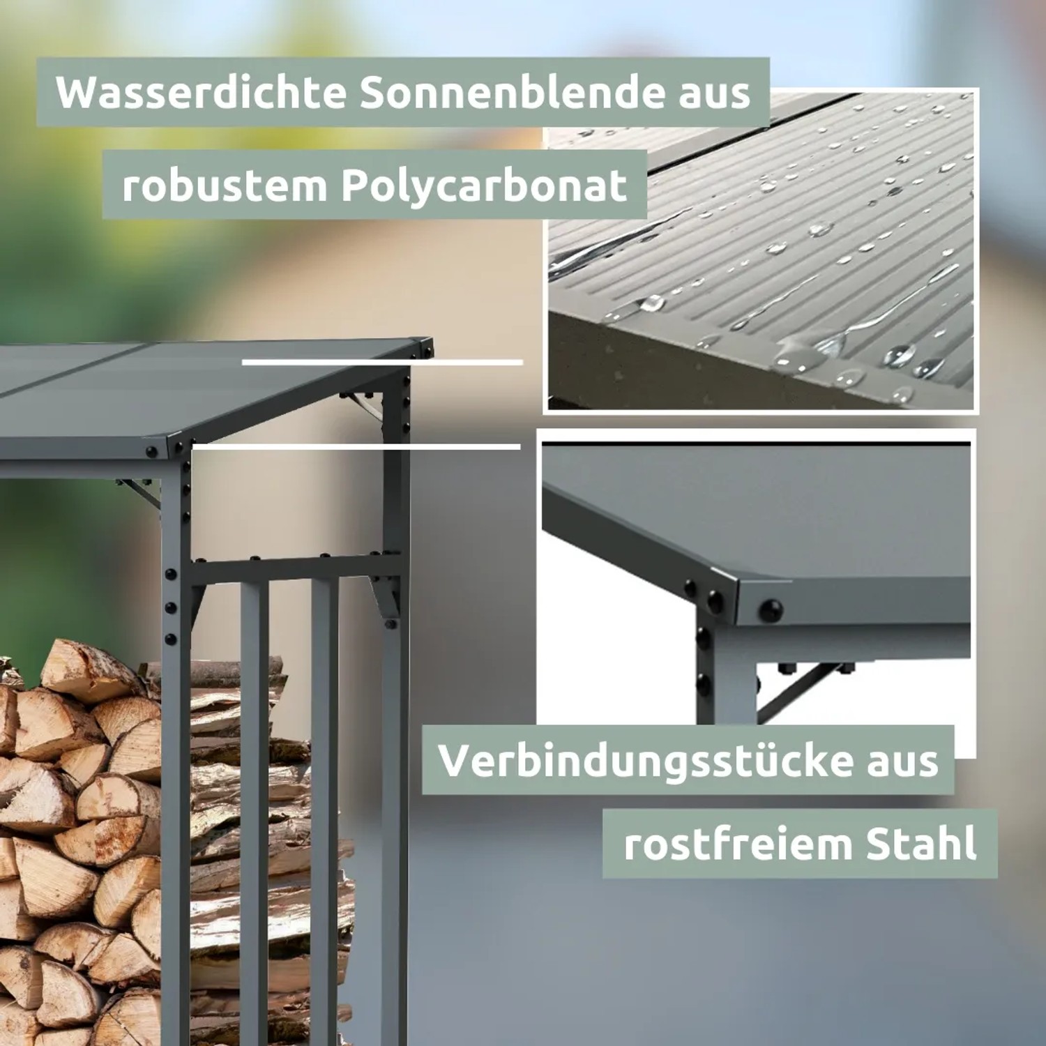 Holz4home Kaminholzregal Metall anthrazit mit Ofenhandschuh, Größe M.