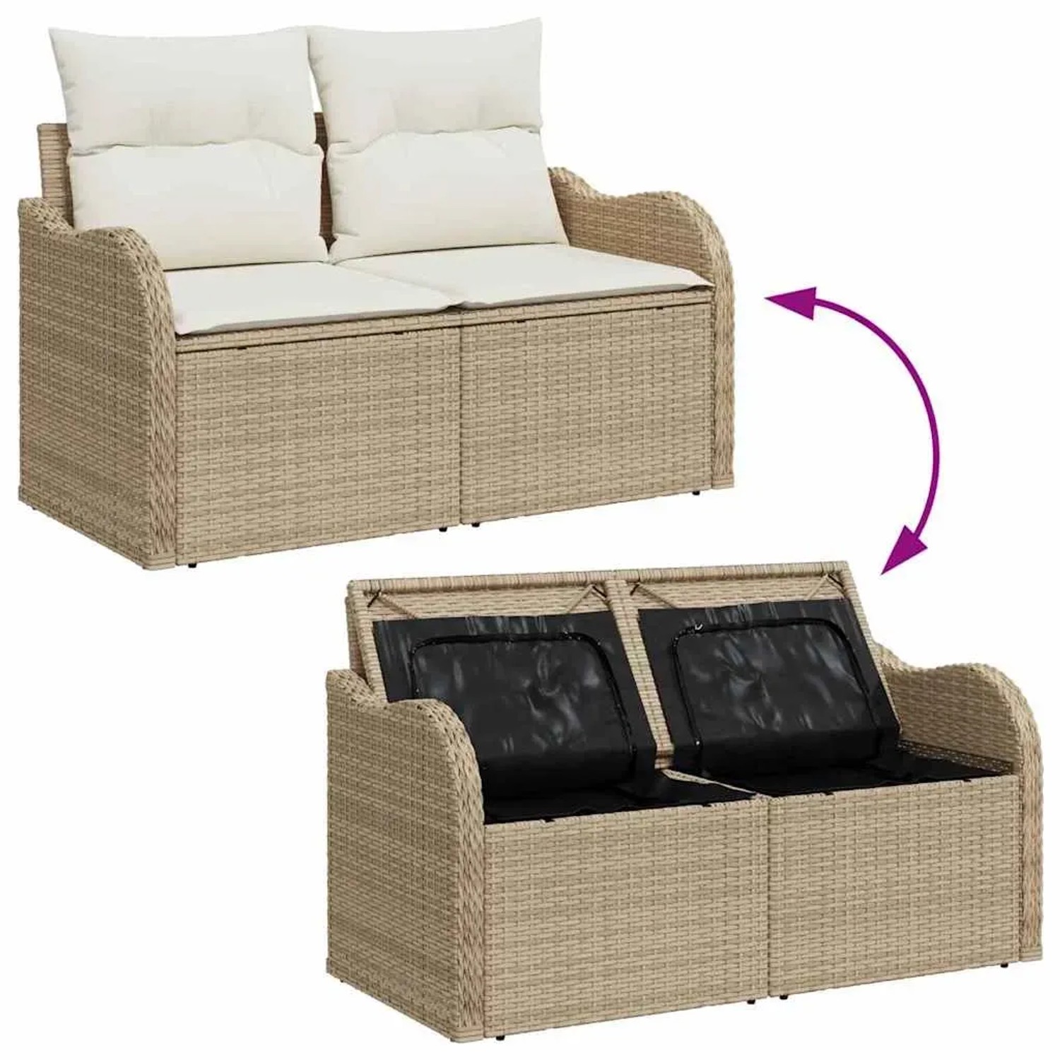 Beige vidaXL Gartenmöbel Sofa-Set, 9-teilig, mit Stauraum unter den Sitzen.