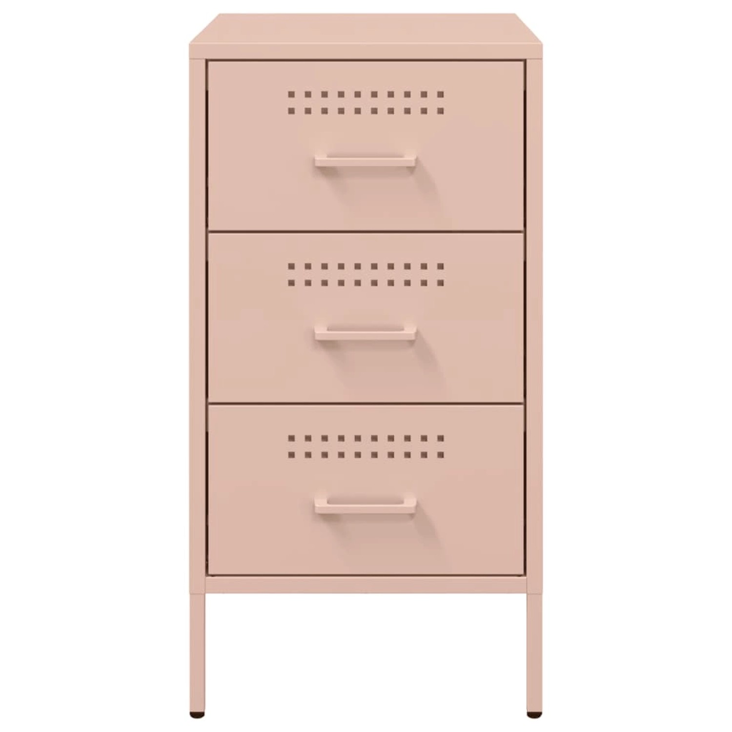 Rosa Nachttische (2 Stk.) aus kaltgewalztem Stahl mit 3 Schubladen für Schlafzimmer oder Wohnzimmer.