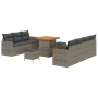 Graues 10-teiliges vidaXL Garten-Sofa-Set aus Poly Rattan mit Tisch und Kissen.