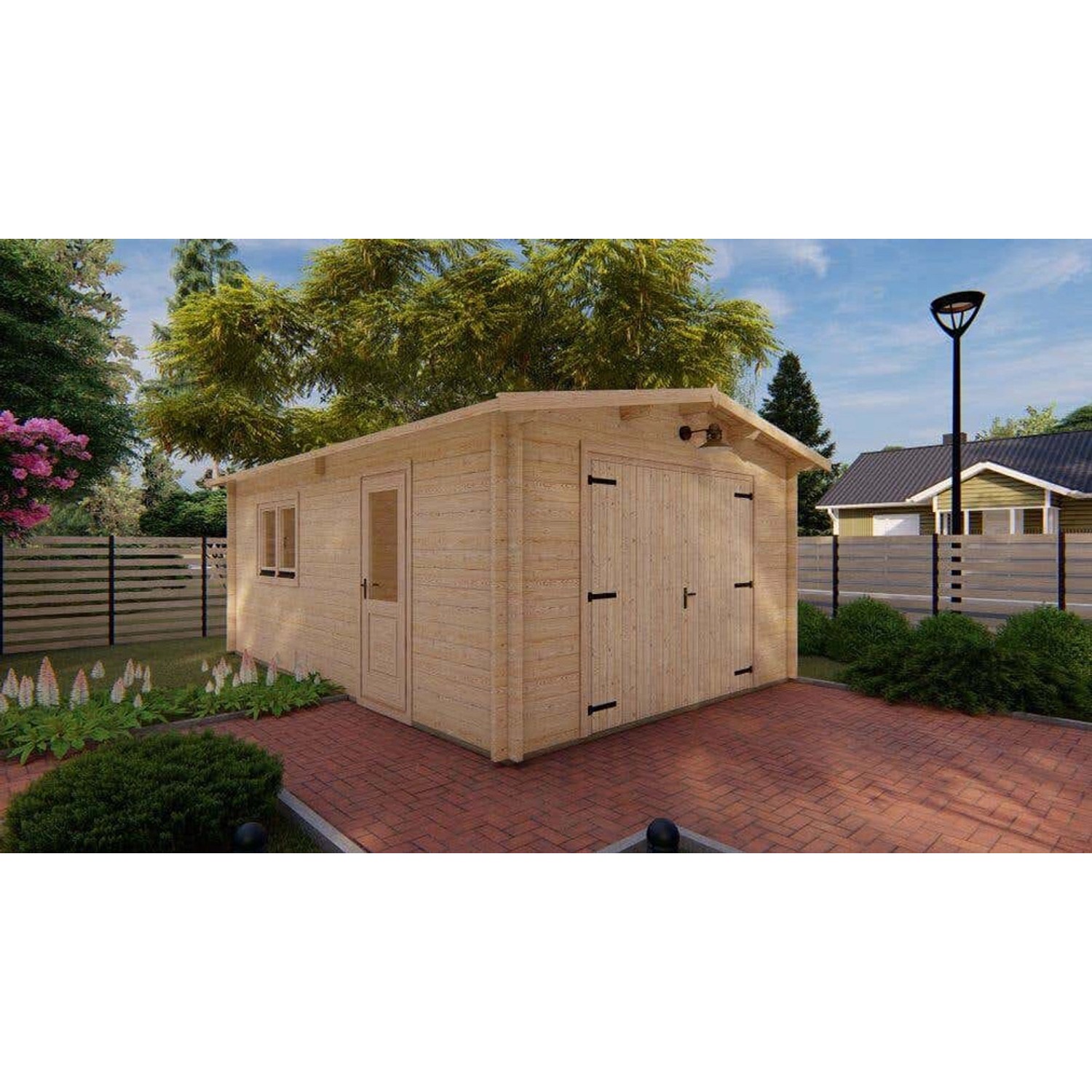 Alpholz Holzgarage David-44 Pinie mit Metalltor B630cm x T630cm Wandstärke 44 mm