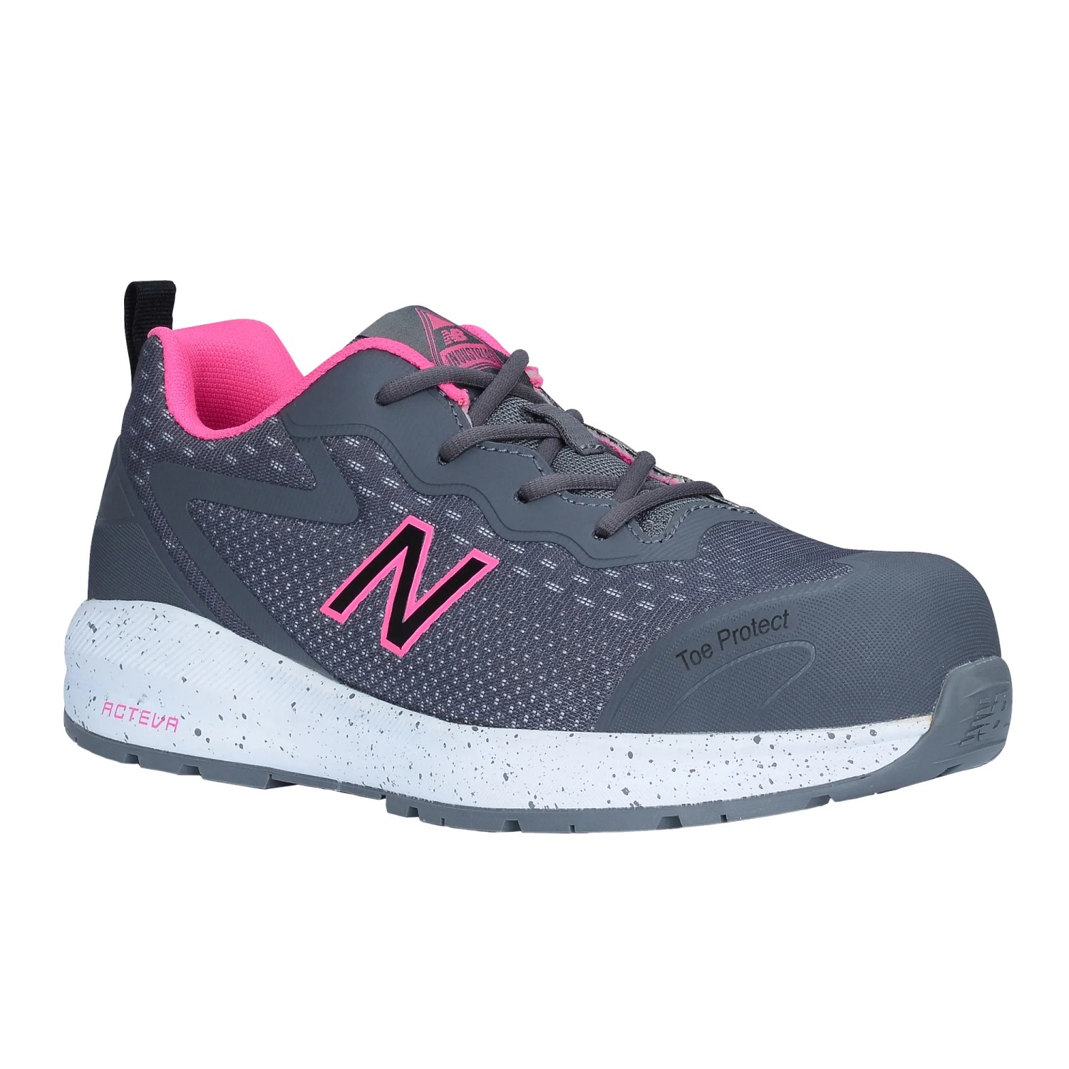 New Balance Logic Womens S1 PL Sicherheitsschuh in Grau-Pink, Gr. 36. Arbeitsschuh mit Zehenschutz.