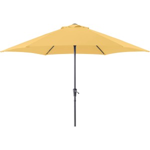 Gelber Marktschirm (Ø 300 cm) mit Kurbelmechanik für Garten, Balkon oder Terrasse.