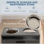 PawHut Futterstation mit Hundenäpfen aus Stahl, grau. Erhöhte Futterbar mit Schublade für Hundefutter.