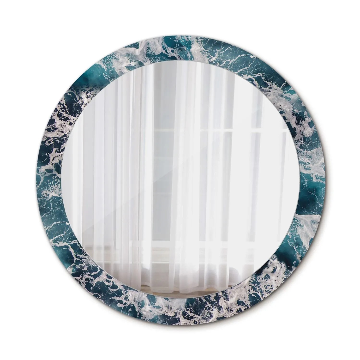 Tulup Bedruckter Spiegel Stürmische See 90x90 cm Runder Spiegel Bedrucktem Rahmen Dekorative Spiegel Spiegel mit Ornamen...