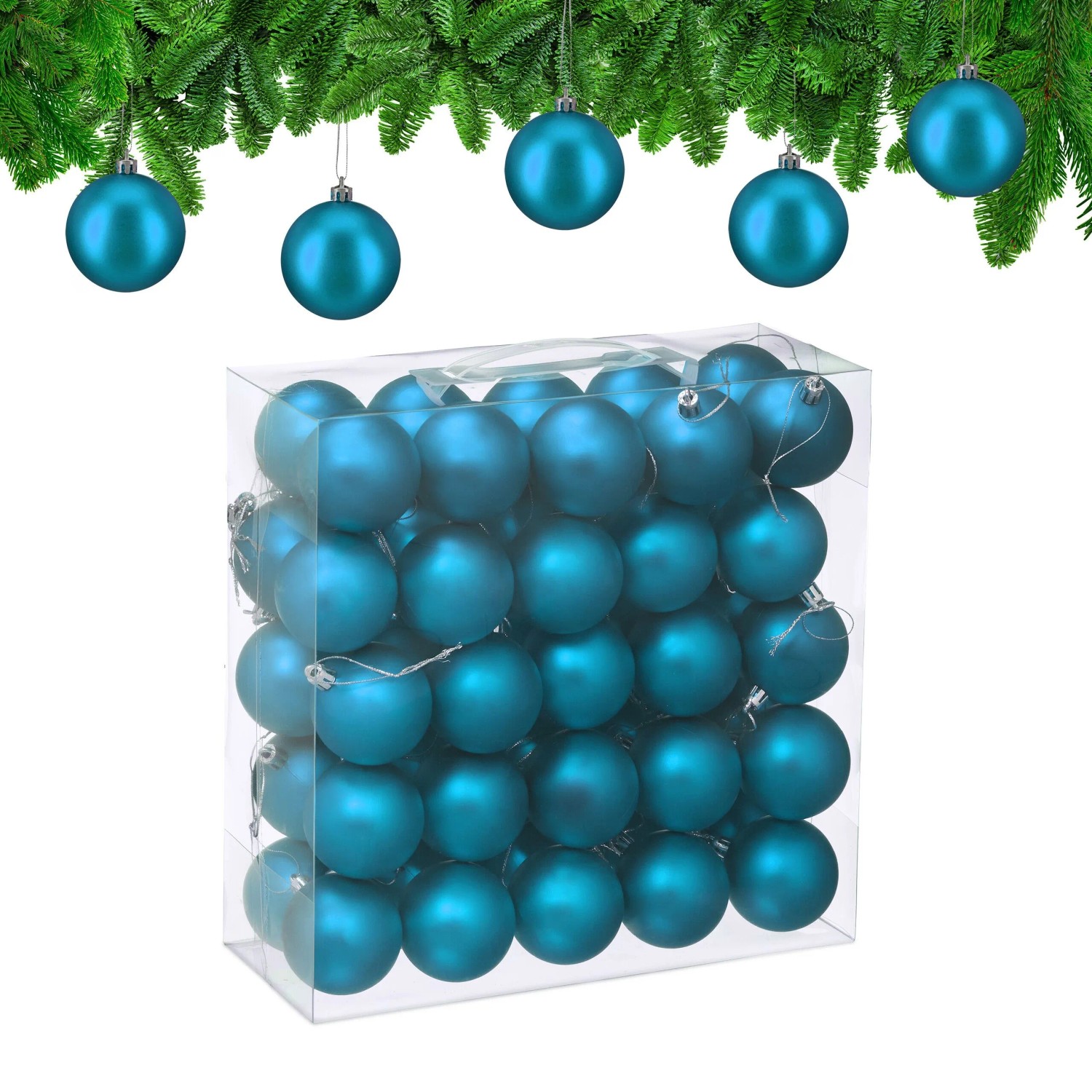 Relaxdays Weihnachtskugeln Kunststoff Petrol 50er Set Matt 7 cm x ø 6 cm