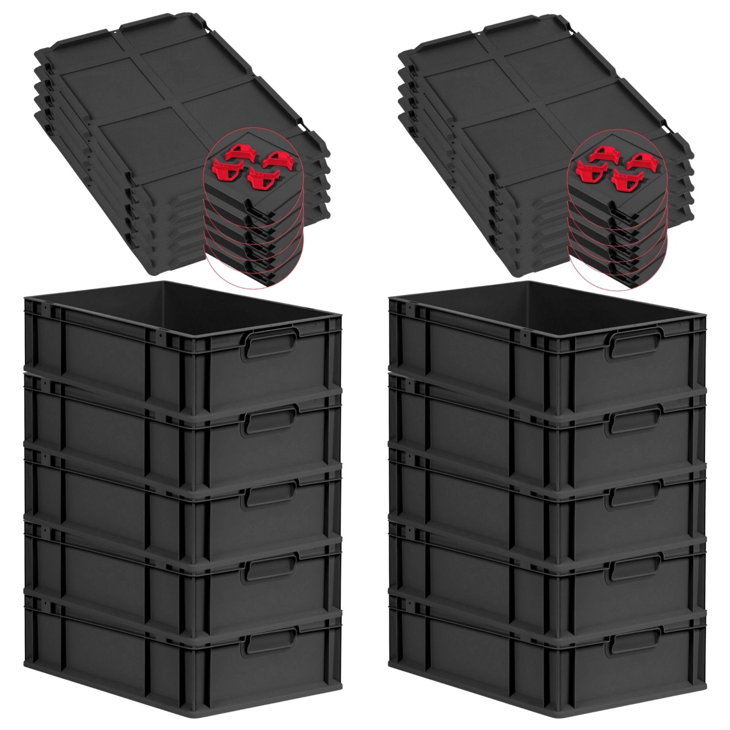 PROREGAL SparSet 10x Eurobox Nextgen Grip Mit Auflagedeckel Und Roten Versc günstig online kaufen