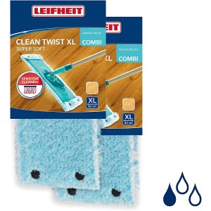 Leifheit Wischbezug 2er Set Combi/CLEAN TWIST XL Parkett, 42cm, blau. Ideal für empfindliche Böden.