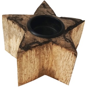 Sternförmiger Teelichthalter Percha M Natur von Boltze aus Mango-Holz für die Weihnachtsdeko.